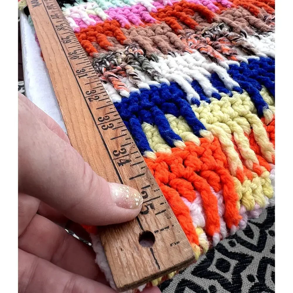 Retro Handmade Crocheted Granny Blanket Unique Rainbow Plaid Cottage Kitsch Fun